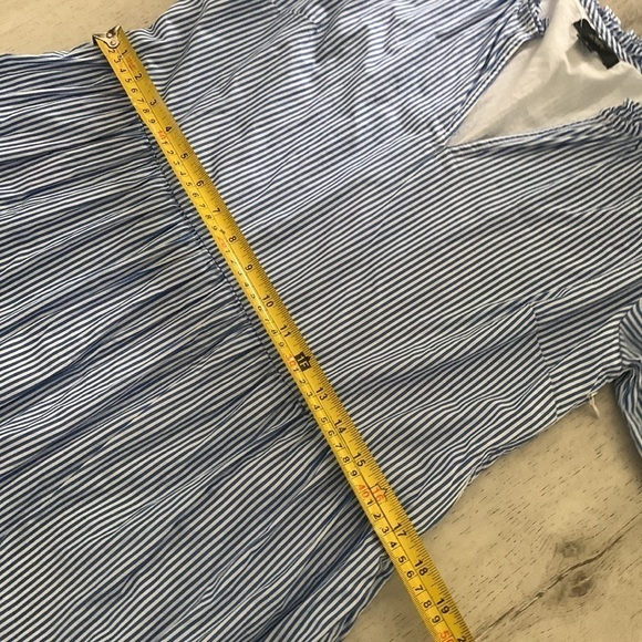 J. Crew Blue and White Striped Popover Tiered Ruffle Dress size small pockets - Picture 12 of 14